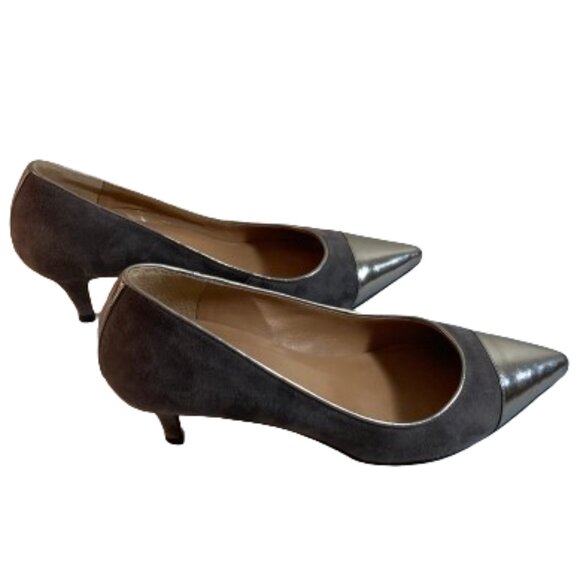 Talbots sz 7 Shadow Grey 'Diane 2' Pumps Metallic Pointed Toe Cap, Kitten Heel - Picture 1 of 10